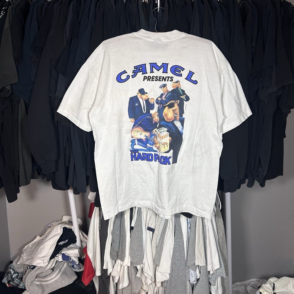 Vintage 90s Camel Cigarettes Graphic Pocket Single Stitch White T Shirt Size XL